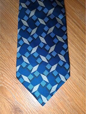Valentino Silk Tie Blue Geometric Handmade in Italy Wide